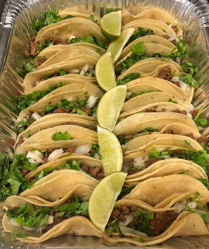 Catering tray of tacos